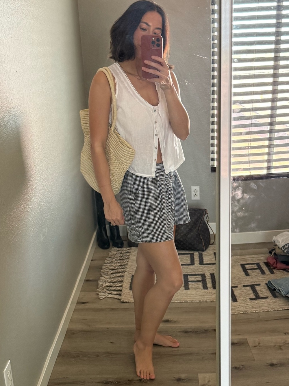 Gingham Button Front Shorts